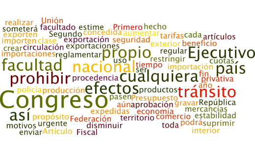 Los tamaños de las palabras van en relación al número de veces que se repite en el texto constitucional.