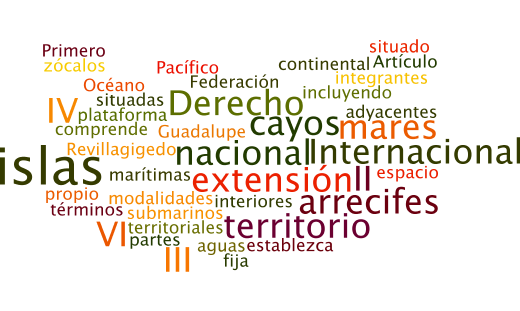 Los tamaños de las palabras van en relación al número de veces que se repite en el texto constitucional.