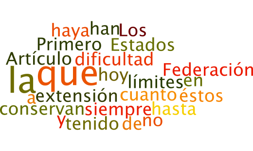 Los tamaños de las palabras van en relación al número de veces que se repite en el texto constitucional.